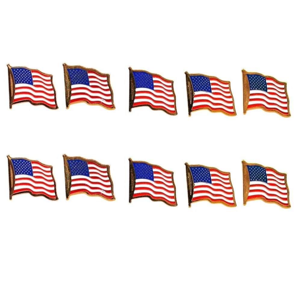 LOT OF 10 AMERICAN FLAG LAPEL PINS United States USA Hat Tie Tack Badge Pin
